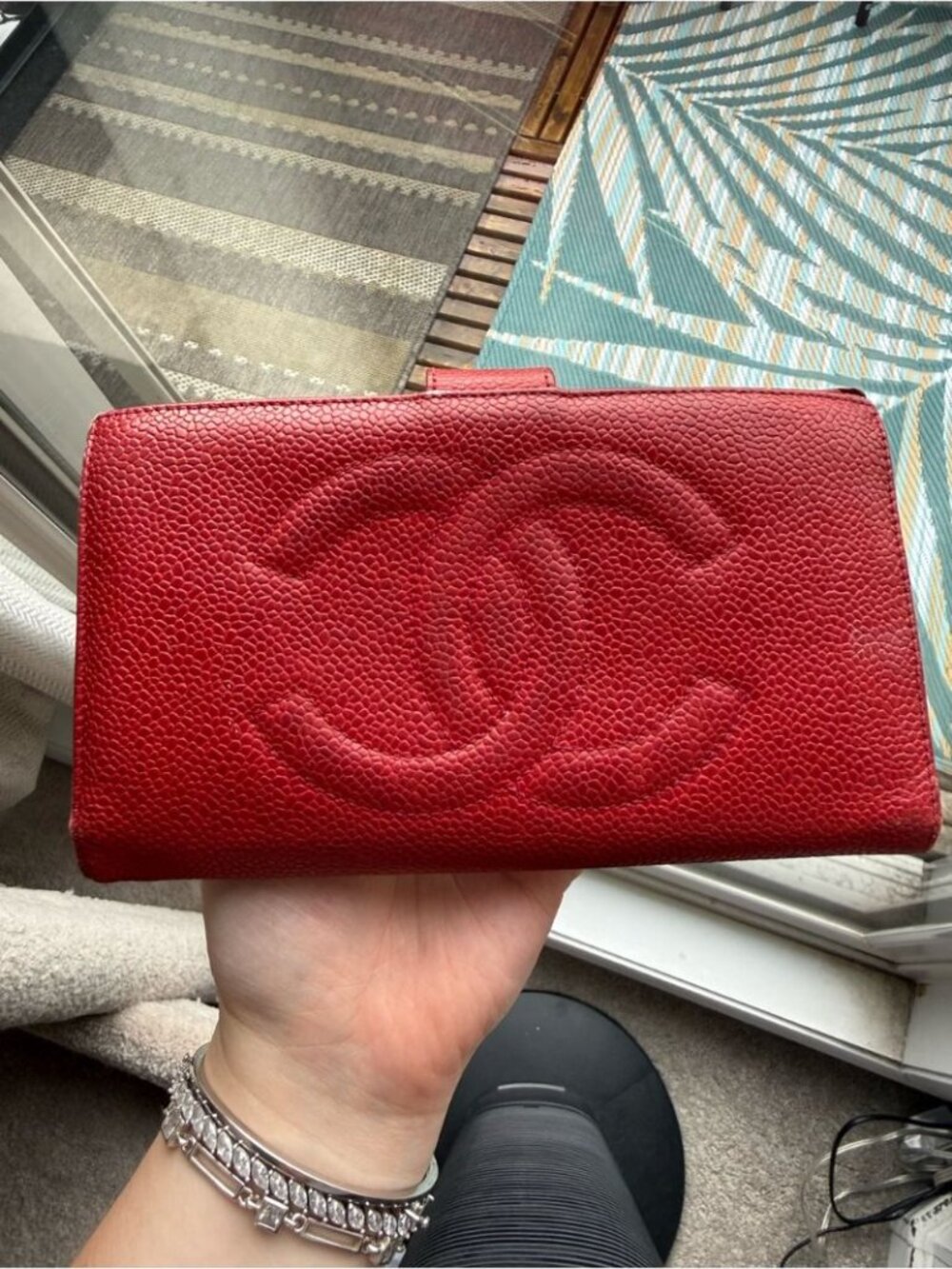 CHANEL Vtg Authentic Red Caviar Leather Long Wallet with Embossed CC - Picture 12 of 12